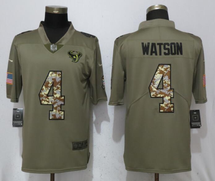 Men Houston Texans #4 Watson Olive Camo Carson Salute to Service Nike Limited NFL Jerseys